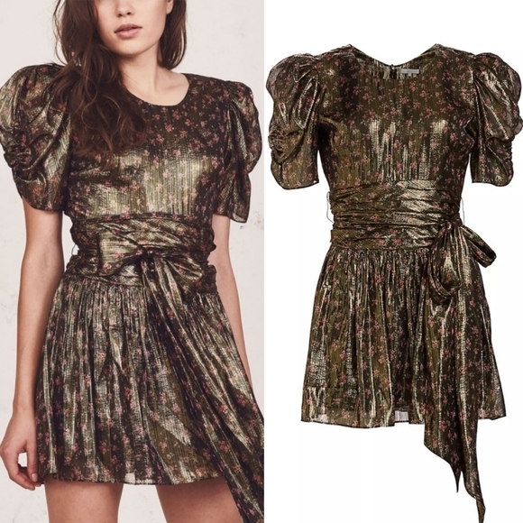 LoveShackFancy Mercy Lurex Metallic Silk Midnight Vine Mini Dress New Size 00 - Picture 1 of 17